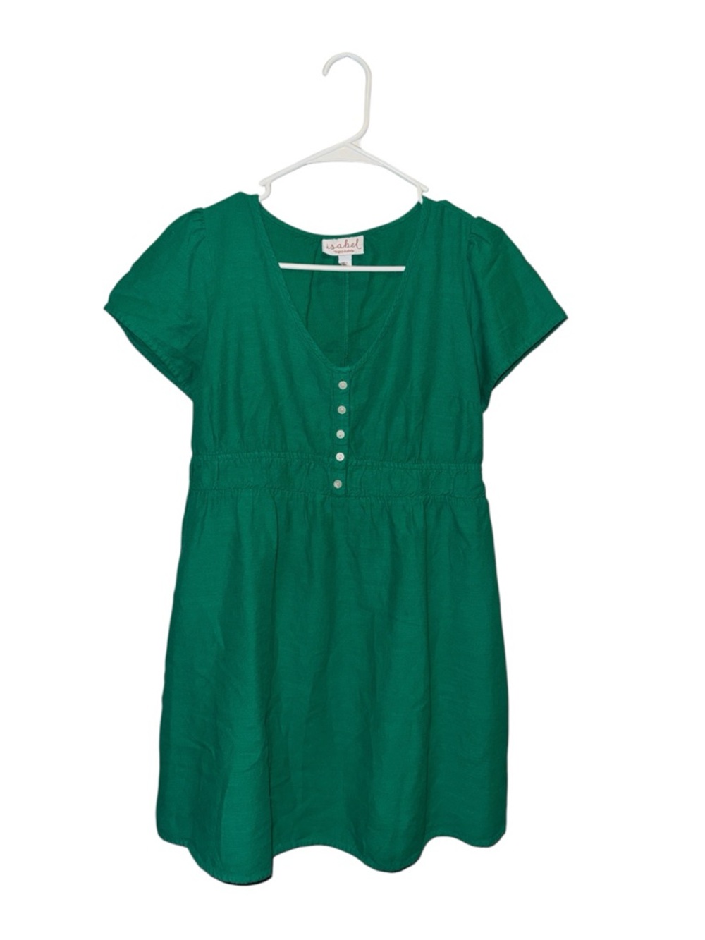 Isabel Maternity Women Green Short-Sleeve Button-Front Casual Dress